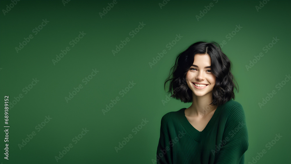 Beautiful young woman smiling isolated on studio background. Copyspace area Beautiful young woman smiling isolated on studio background. Copyspace area