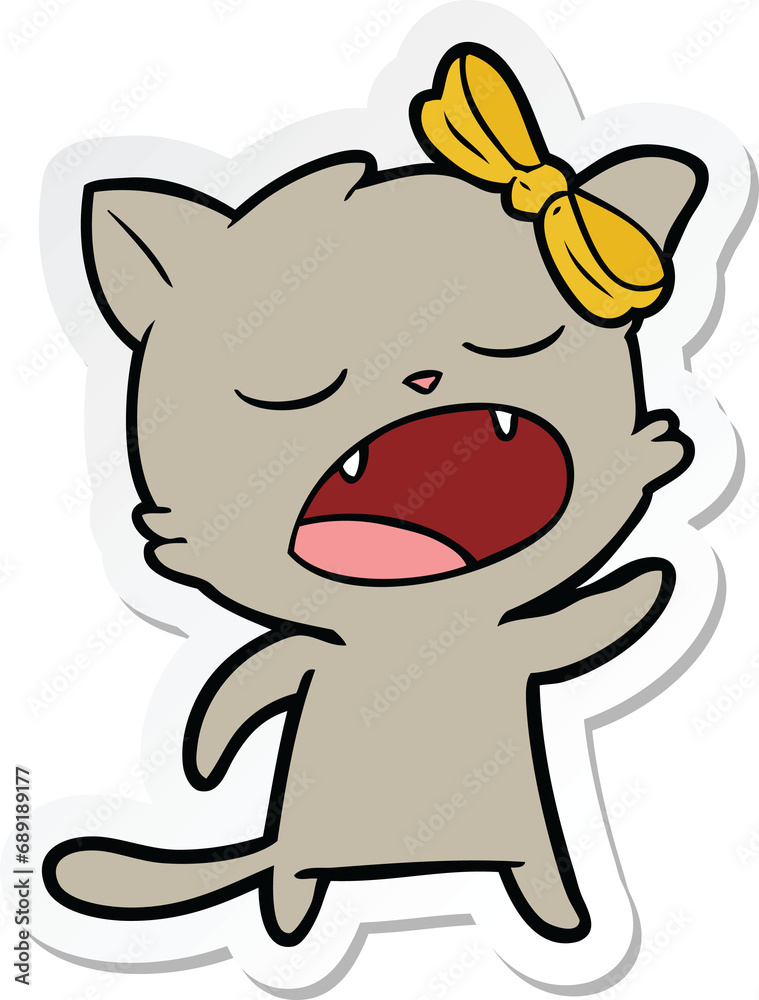 sticker of a cartoon cat meowing sticker of a cartoon cat meowing