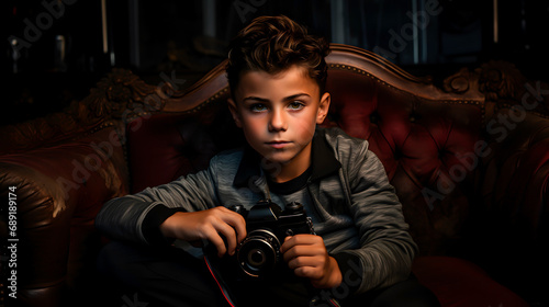 A handsome boy with a camera © TopMicrobialStock