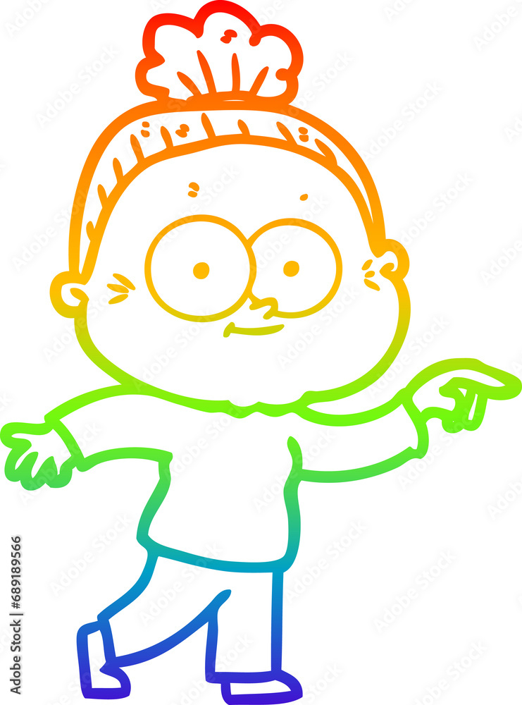 rainbow gradient line drawing of a cartoon happy old woman rainbow gradient line drawing of a cartoon happy old woman
