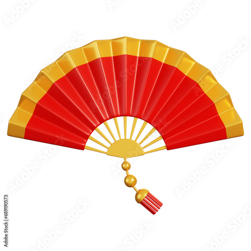 Chinese folding hand fan. Chinese new year elements icon. 3D rendering