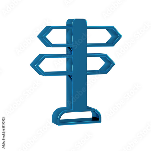 Blue Road traffic sign. Signpost icon isolated on transparent background. Pointer symbol. Isolated street information sign. Direction sign.