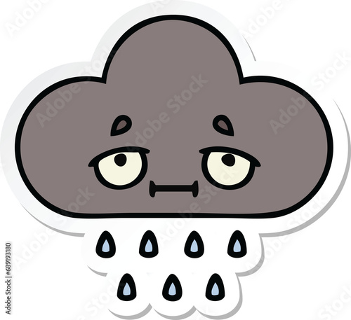 sticker of a cute cartoon storm rain cloud