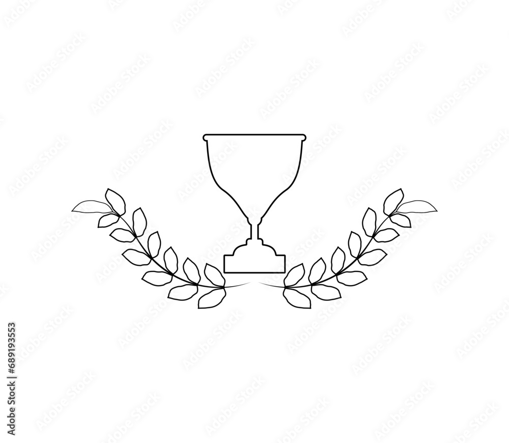 Winner trophy with award laurel wreath. Leaves victory frame. Floral branch border. Winner trophy with award laurel wreath. Leaves victory frame. Floral branch border.