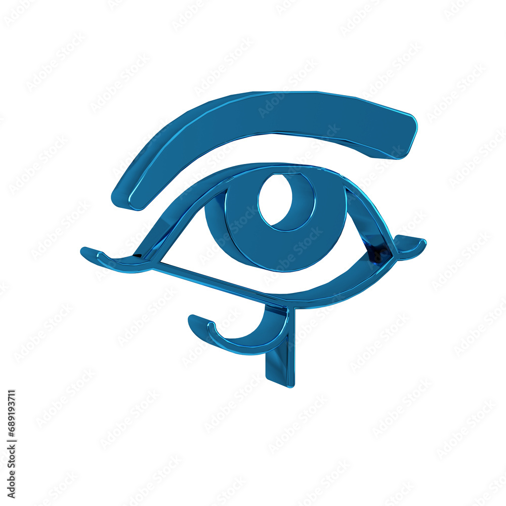 Obraz premium Blue Eye of Horus icon isolated on transparent background. Ancient Egyptian goddess Wedjet symbol of protection, royal power and good health.