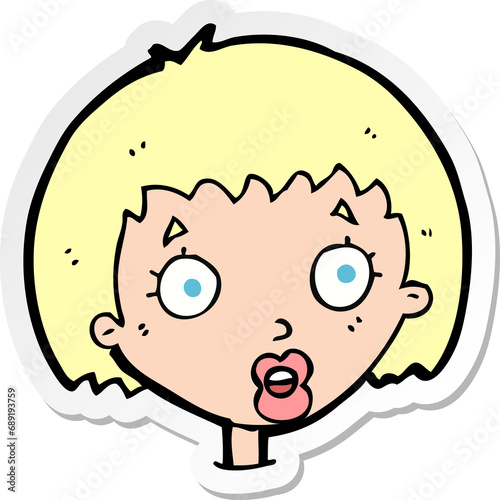 sticker of a cartoon surprised female face