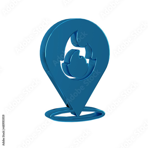 Obraz na plátne Blue Map pointer with fire flame icon isolated on transparent background