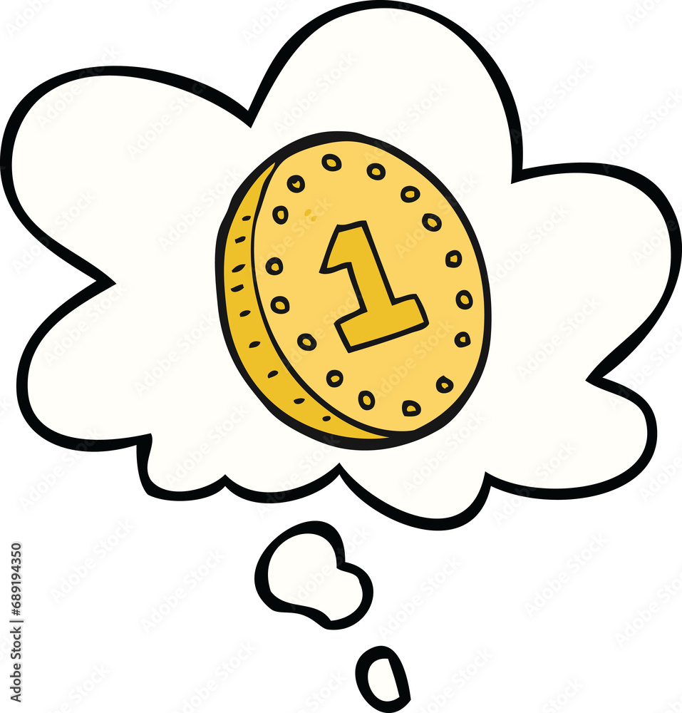 cartoon coin with thought bubble cartoon coin with thought bubble