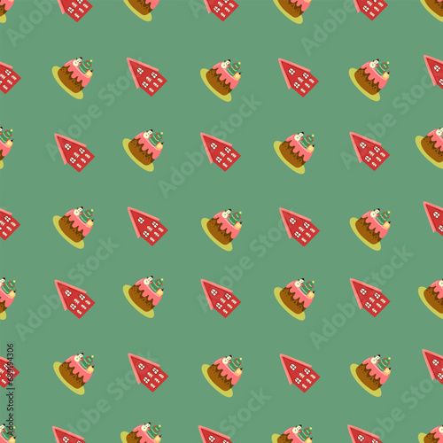 Christmas and Happy New Year seamless pattern with Christmas toys, gifts and sweets. Trendy retro style. 