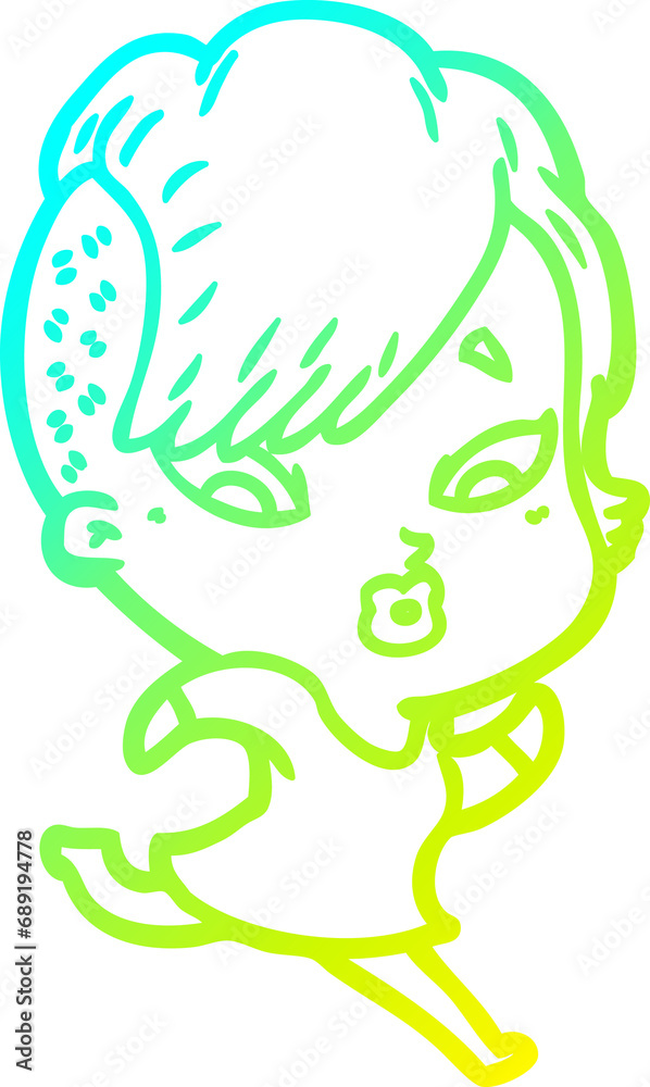 Fototapeta premium cold gradient line drawing of a cartoon surprised girl