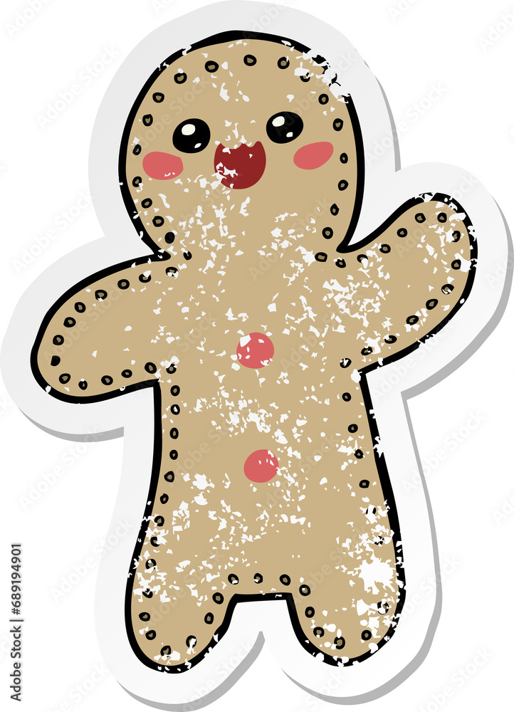 distressed sticker of a cartoon gingerbread man distressed sticker of a cartoon gingerbread man