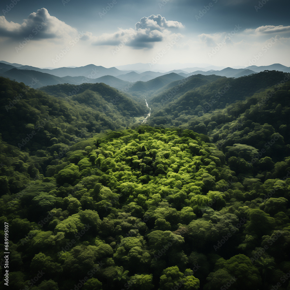 a drone photo above the forest, creating a natural picture 