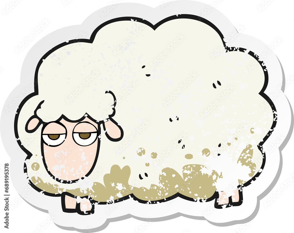 retro distressed sticker of a cartoon muddy winter sheep