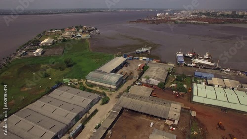 Port district in Douala Cameroon. Drone view photo