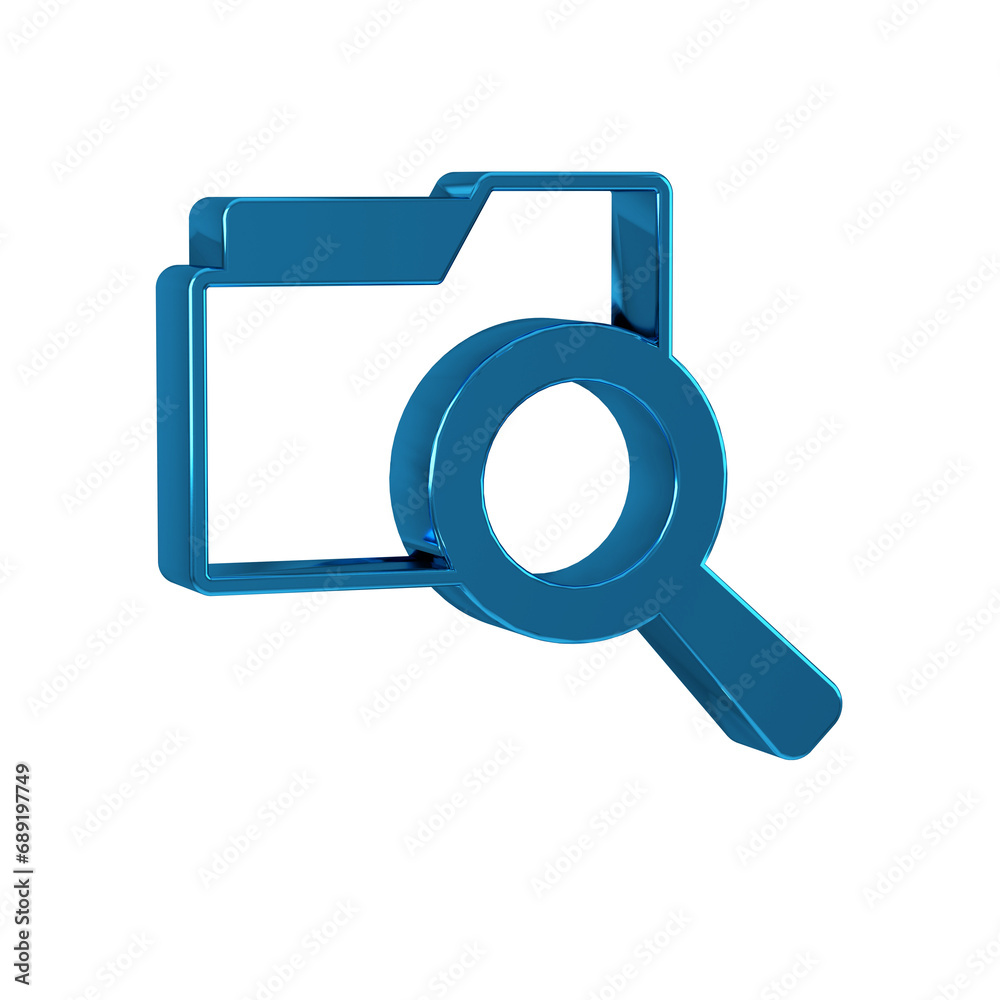 Blue Search concept with folder icon isolated on transparent background. Magnifying glass and document. Data and information sign. Blue Search concept with folder icon isolated on transparent background. Magnifying glass and document. Data and information sign.