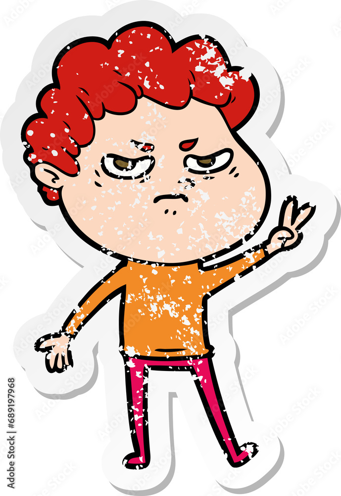 distressed sticker of a cartoon angry man distressed sticker of a cartoon angry man