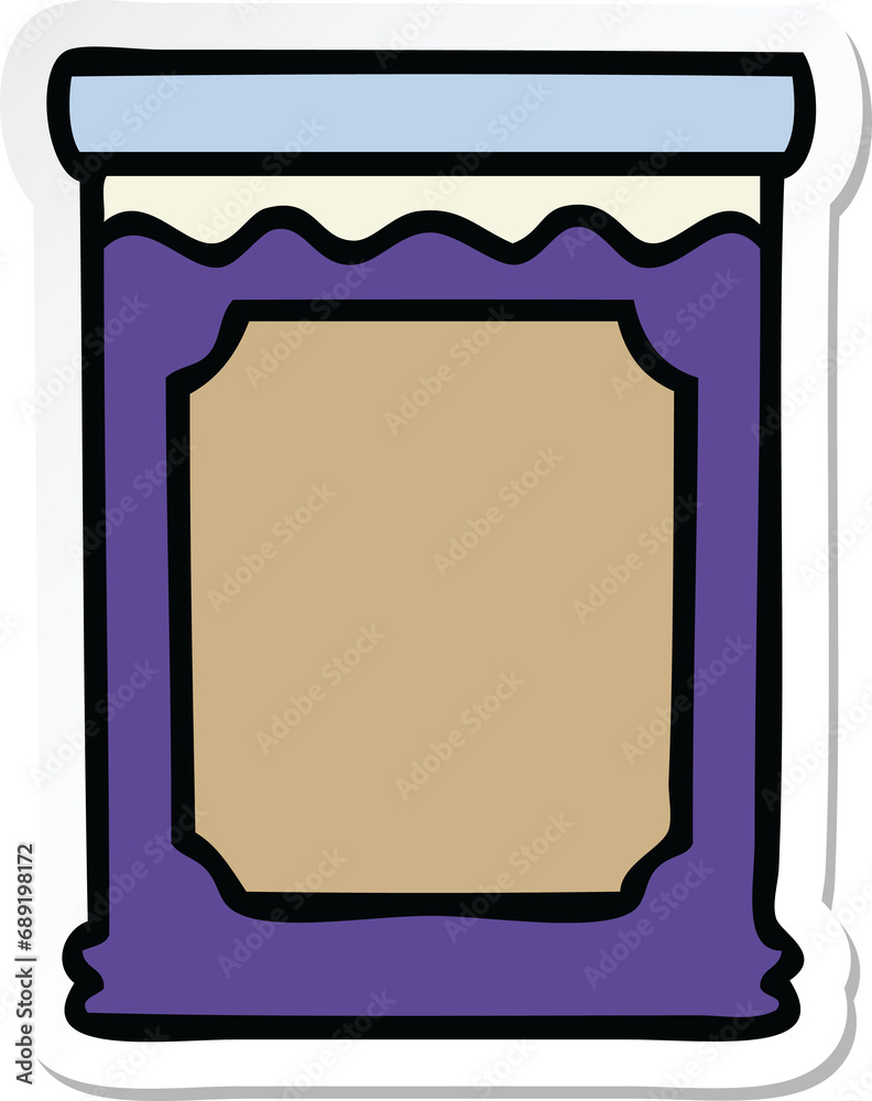 sticker of a quirky hand drawn cartoon jar of jam sticker of a quirky hand drawn cartoon jar of jam