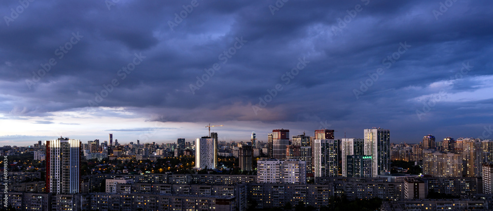 Fototapeta premium Sunset clouds colorful and building photo