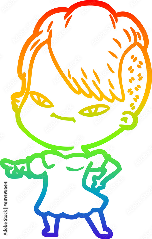 rainbow gradient line drawing of a cute cartoon girl with hipster haircut rainbow gradient line drawing of a cute cartoon girl with hipster haircut