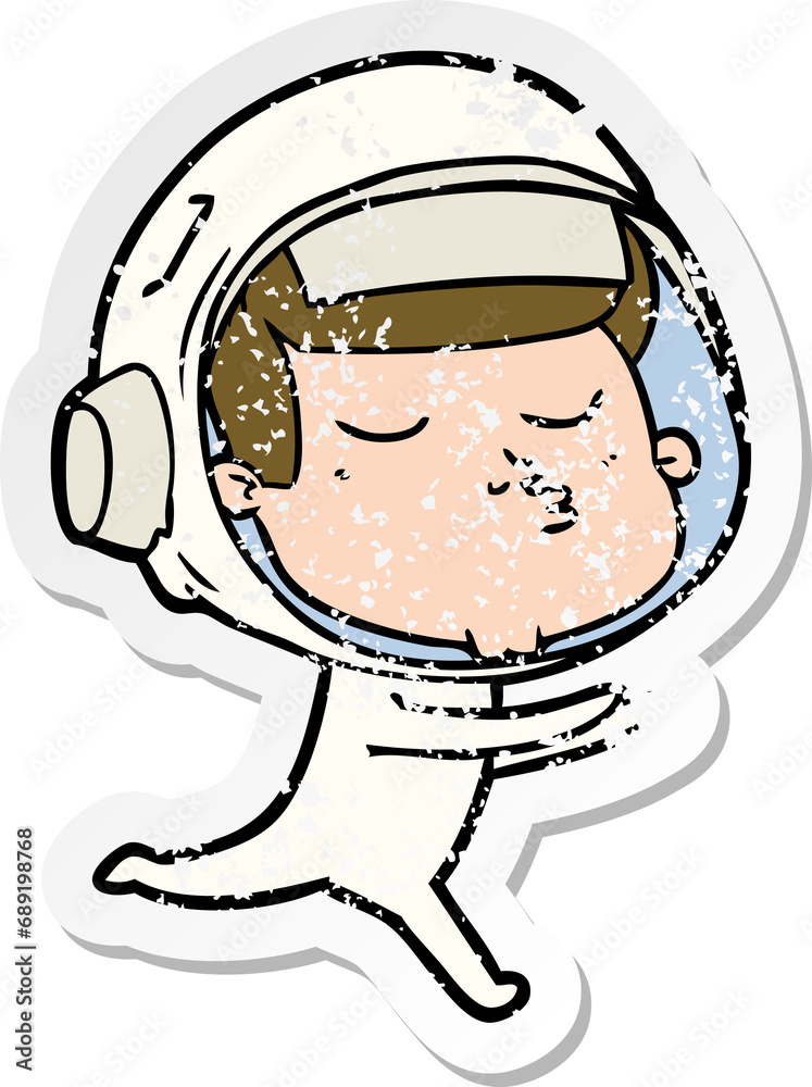 distressed sticker of a cartoon confident astronaut distressed sticker of a cartoon confident astronaut
