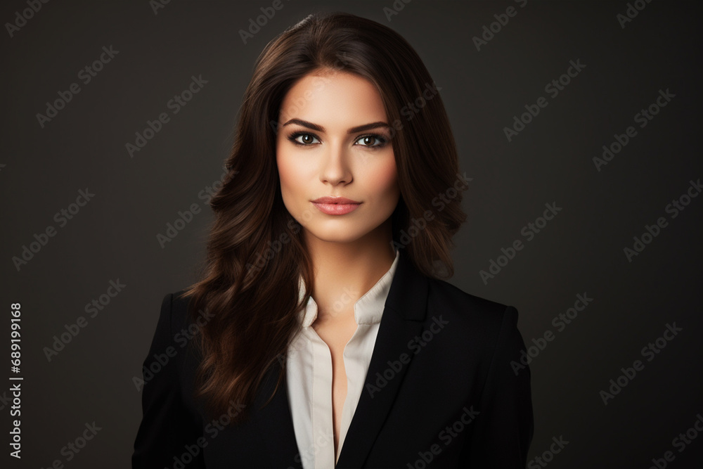 A testimonial given by modern matured young business woman with brown hair isolated on dark brown background, Happy woman with good health, Professional confidence modern looking lady in office suit A testimonial given by modern matured young business woman with brown hair isolated on dark brown background, Happy woman with good health, Professional confidence modern looking lady in office suit