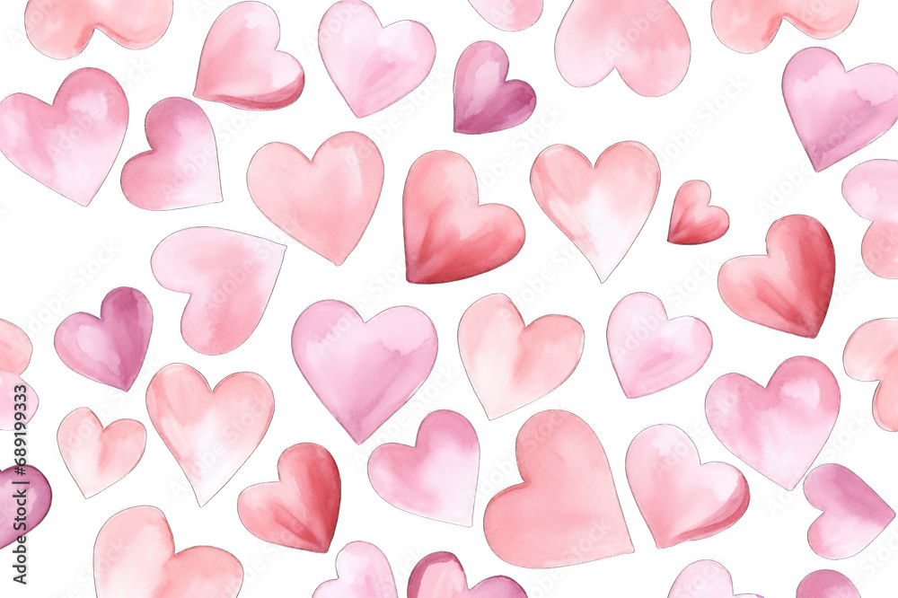 Pink heart. Set of watercolor seamless pattern heart isolated on transparent background