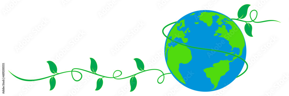 illustration globe of a green leaf
