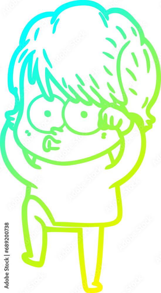 cold gradient line drawing of a cartoon woman cold gradient line drawing of a cartoon woman