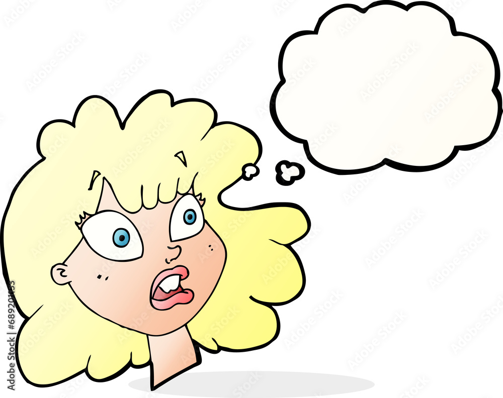 cartoon shocked female face with thought bubble cartoon shocked female face with thought bubble