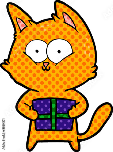 cartoon cat holding christmas present