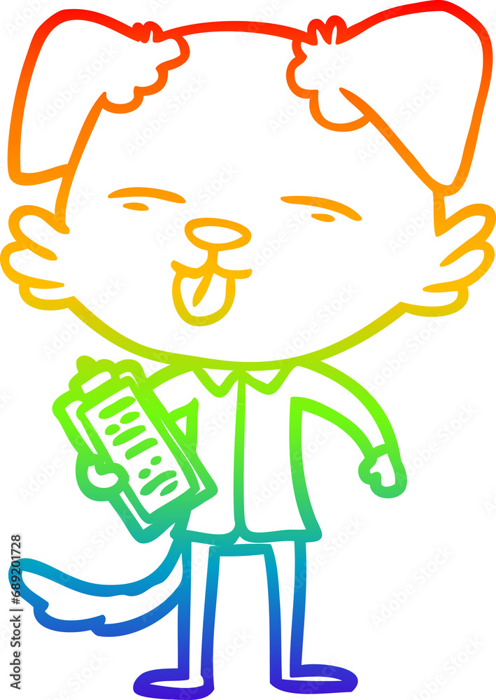 rainbow gradient line drawing of a cartoon dog with clip board rainbow gradient line drawing of a cartoon dog with clip board