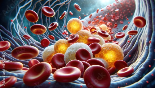 Metabolic Pathways: Fat Cells Amidst Blood Flow photo