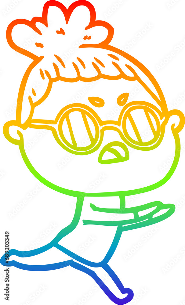 rainbow gradient line drawing of a cartoon annoyed woman