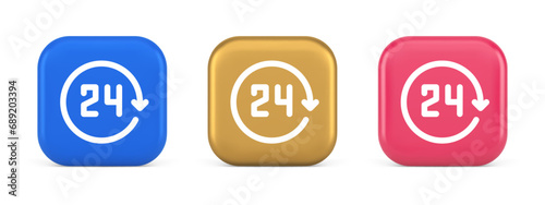 24 hours circle arrow button always available assistance service 3d realistic icon