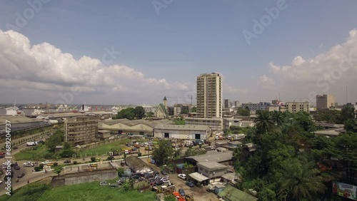 Port district in Douala Cameroon. Drone view photo