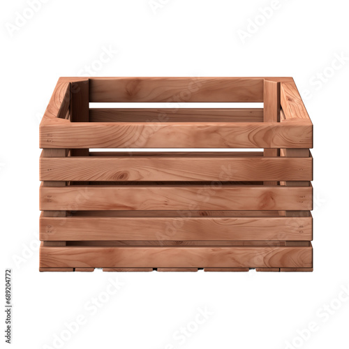 Empty wooden box isolated on transparent background