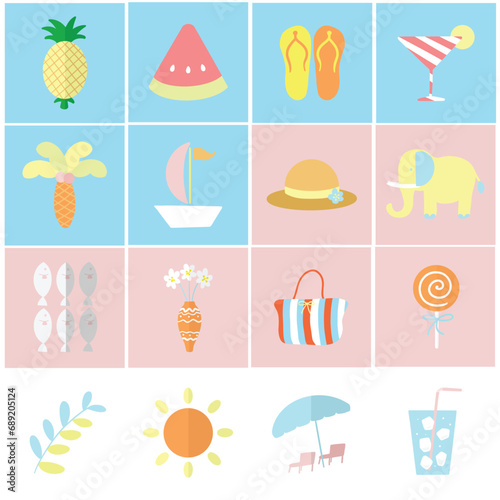 summer season icons set wallpaper theme