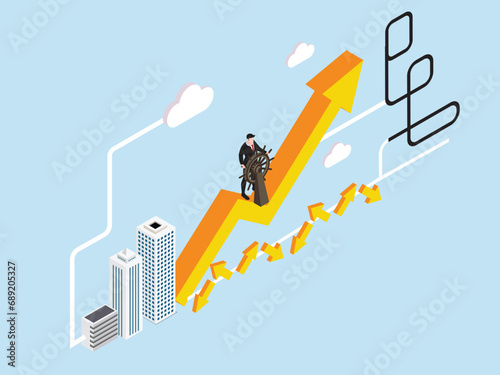 Businessman steering the uptrend chart 3d isometric vector concept for landing page, banner, illustration