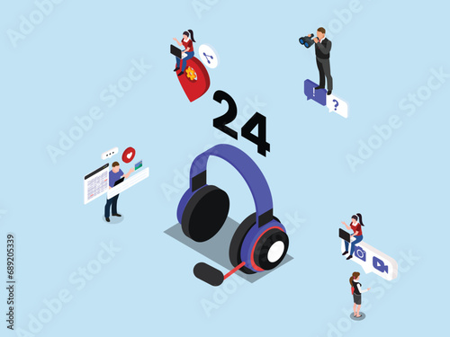 Online streaming video - social media - customer service 3d isometric vector concept for landing page, banner, illustration