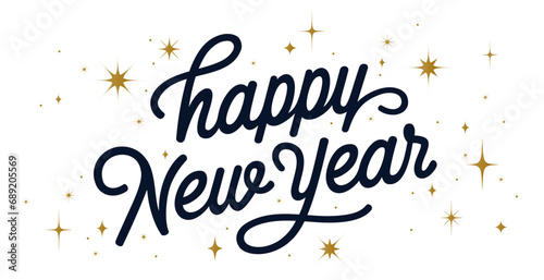 Lettering. Happy New Year. Lettering text, calligraphy handwriting for christmas happy new year. Holiday christmas background, happy new year symbol for web, print. Greeting card. Vector Illustration