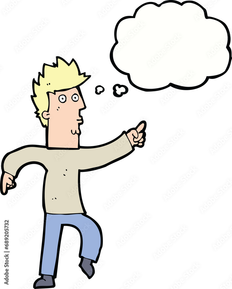 cartoon worried man pointing with thought bubble cartoon worried man pointing with thought bubble