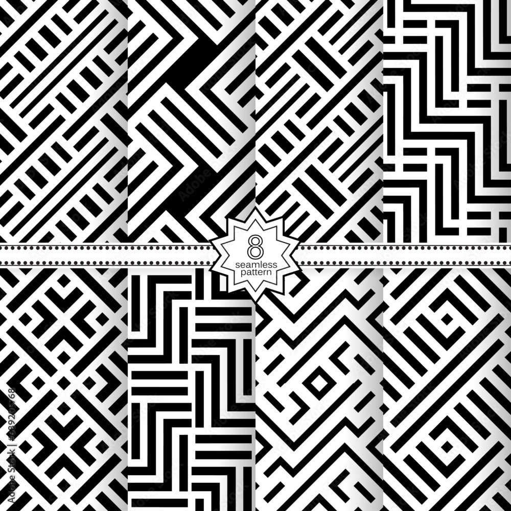 A set of vector seamless patterns. Modern geometric textures. Monochrome. A set of vector seamless patterns. Modern geometric textures. Monochrome.