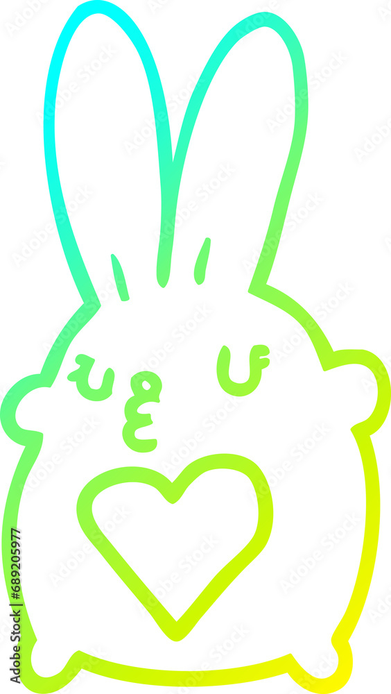cold gradient line drawing of a cute cartoon rabbit with love heart cold gradient line drawing of a cute cartoon rabbit with love heart