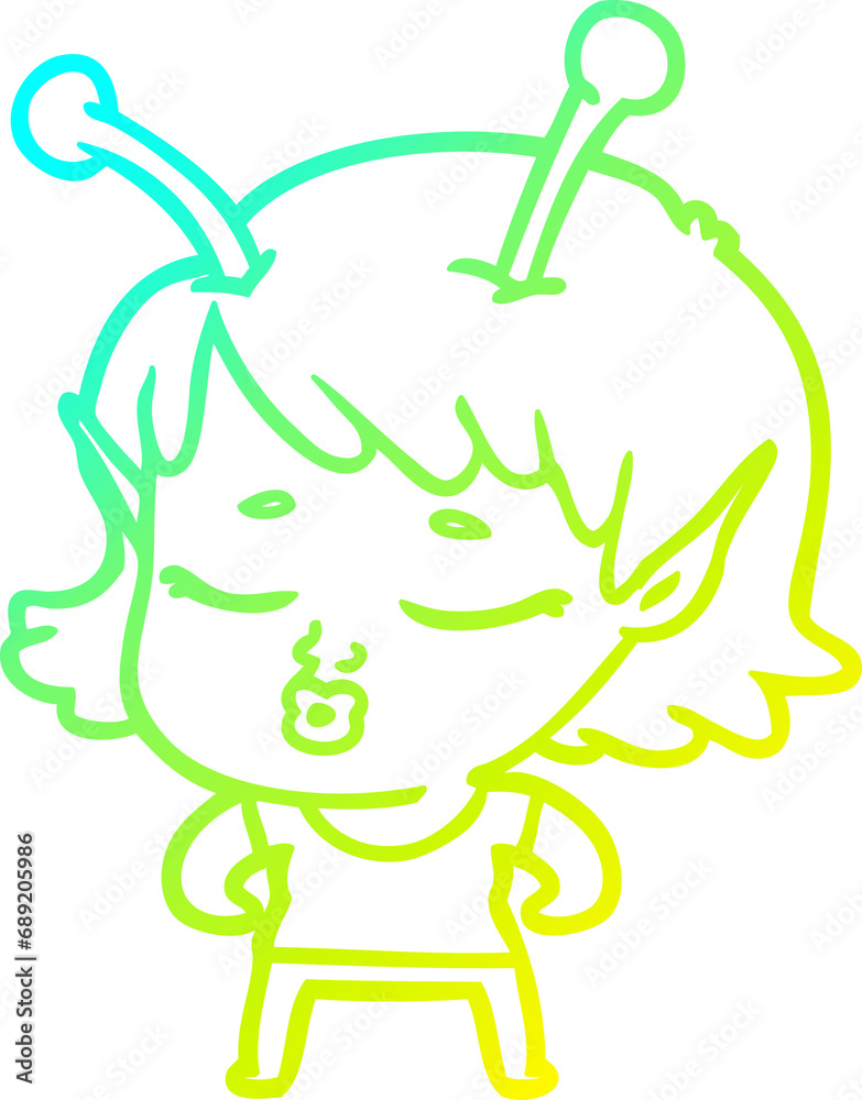 cold gradient line drawing of a cute alien girl cartoon cold gradient line drawing of a cute alien girl cartoon