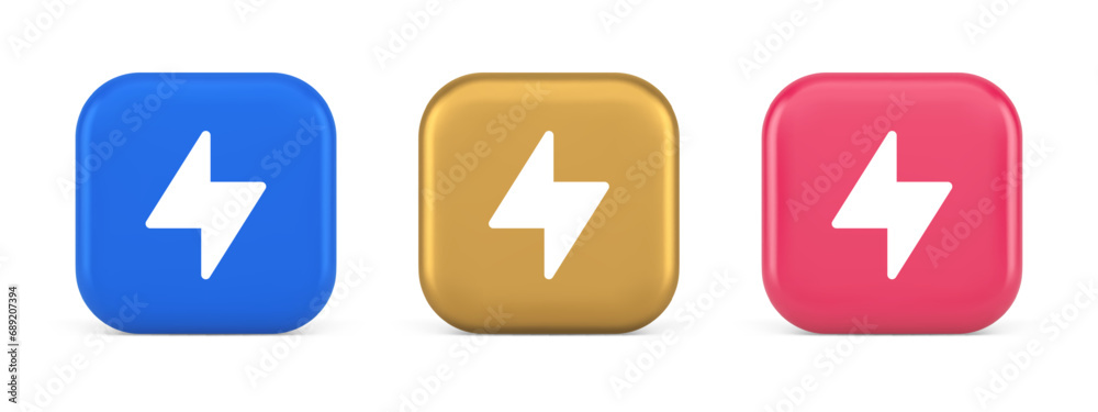 Charge power lightning button electricity thunderbolt arrow 3d realistic icon Charge power lightning button electricity thunderbolt arrow 3d realistic icon