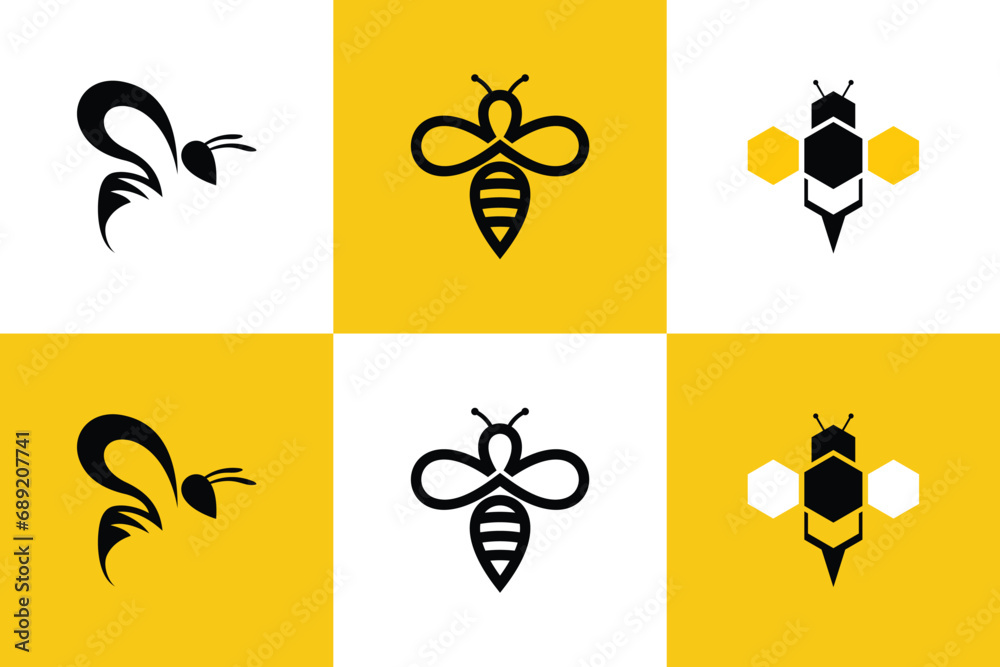 collection of bee logo design creative concept premium vector