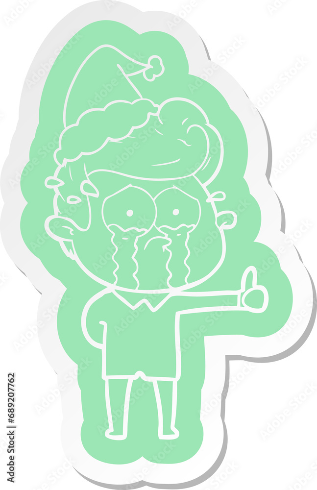 quirky cartoon sticker of a crying man wearing santa hat quirky cartoon sticker of a crying man wearing santa hat