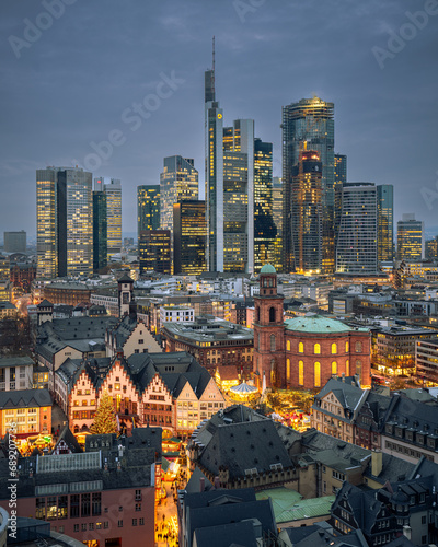 Frankfurt am Main city view with modern architecture and Romerberg photo