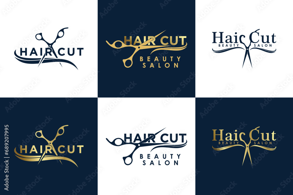 collection of hair cut logo design vector with creative concept for women beauty salon