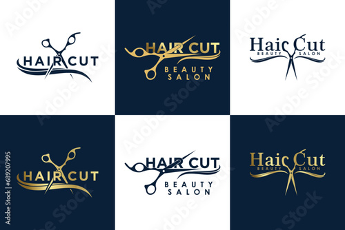 collection of hair cut logo design vector with creative concept for women beauty salon